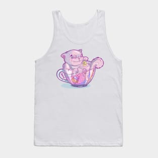 Kit-Tea Funny kitty pun with Cute Pastel Cat and Tea cup Tank Top